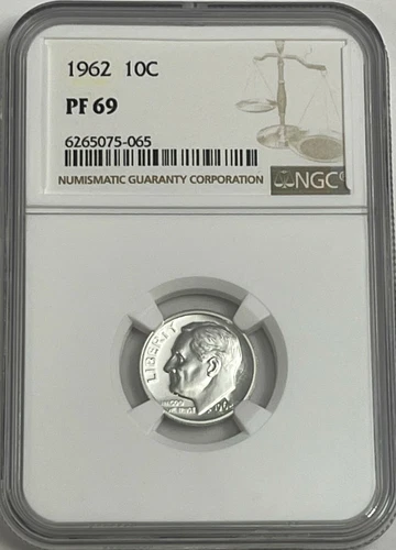 1962 NGC PF69 90% Proof Silver Roosevelt Dime 10c Great Eye Appeal White Label