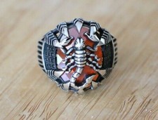 Scorpion Signet Men's Rings, 925 Sterling Silver with Red Cubic Zirconia Stone
