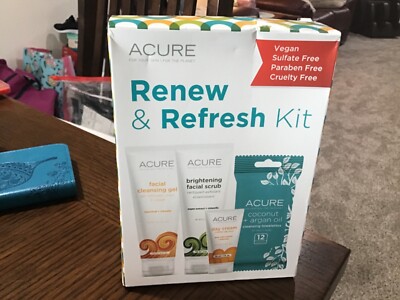 ACURE REFRESH RENEW FACIAL SCRUB DAY CREAM CLEANSER TOWELETTES NEW FREE SHIP!