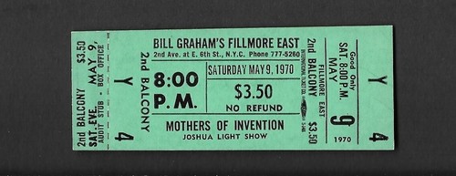 FRANK ZAPPA & MÜTTER voll unbenutzt Original Fillmore East Konzertkarte 1970