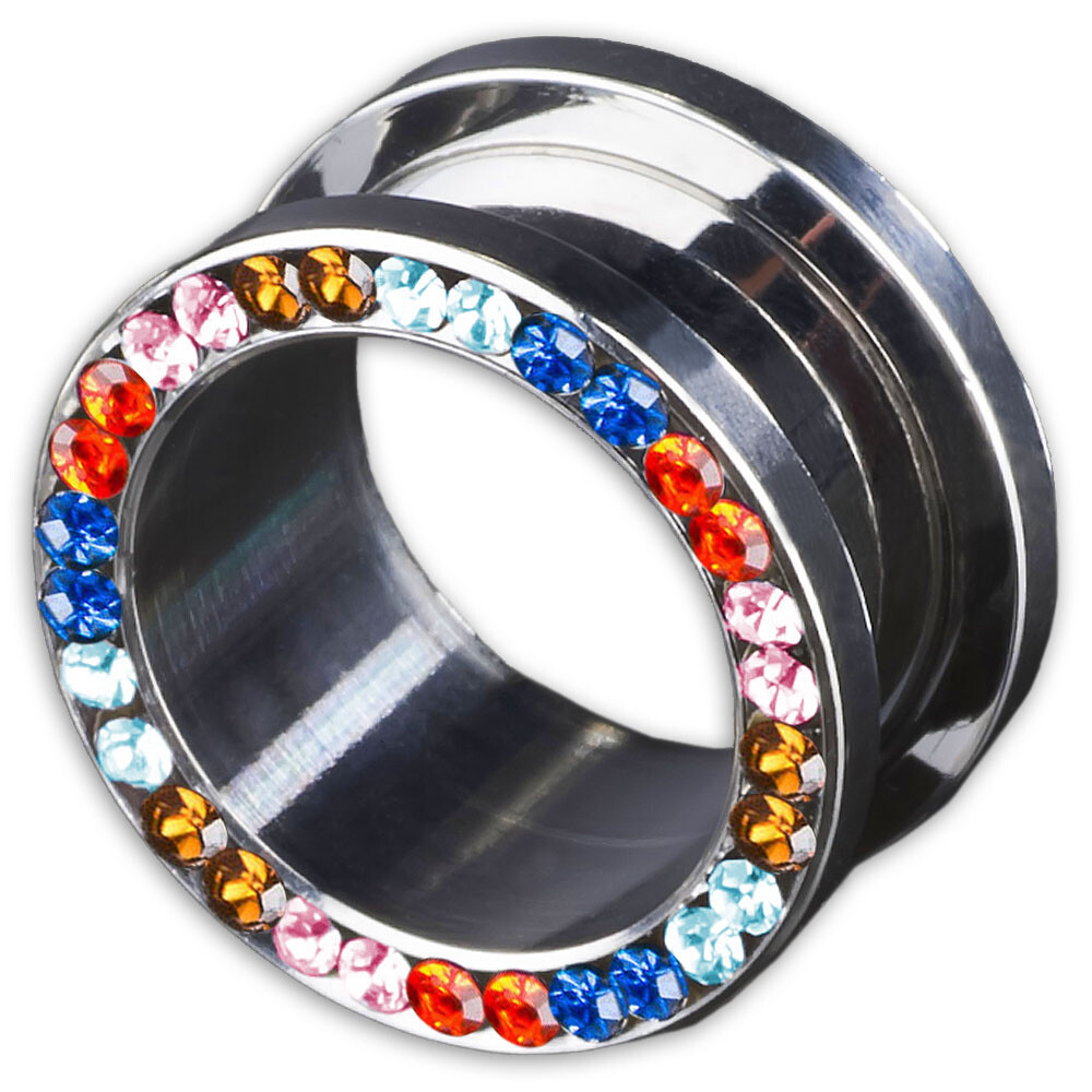 Flesh Tunnel Con Filetto Plug Zirconia Pietre Acciaio Piercing Orecchio Inox Z62 eBay