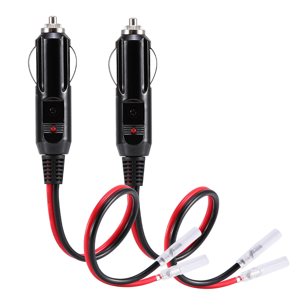 2PCS 12V Fused Cigarette Lighter Male Plug Replacement with Leads & LED Light