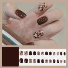 #A Press-On Nails Brown Leopard Short Square Style Set Of 24