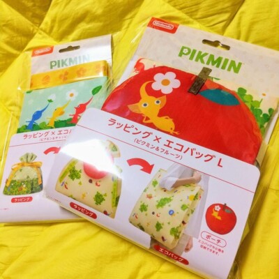 Pikmin Reusable Tote Eco Bag Wrapping S & L Set w/ Pouch Nintendo Tokyo Excl. FS