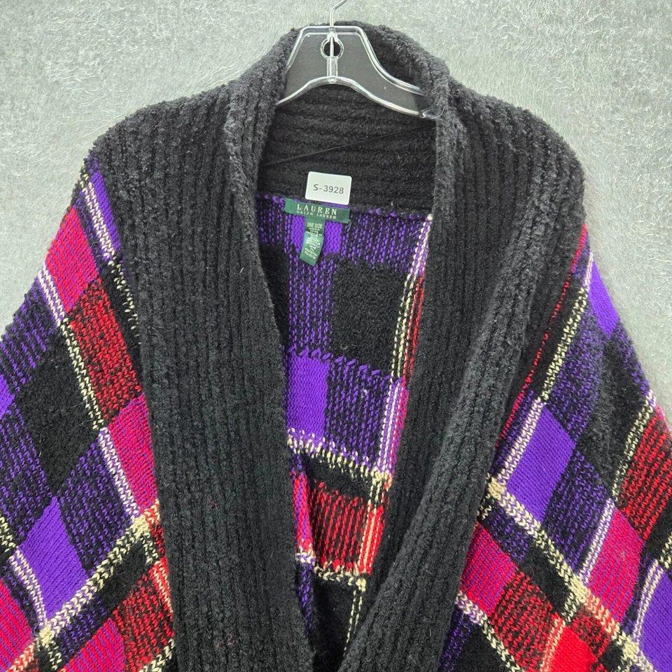 Suéter Lauren Ralph Lauren Mujer Talla Única Púrpura Búfalo Cuadros Chal Lana Foto 3 de 4