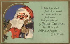 Christmas Santa Claus Toys Holly Gilt c1900s-20s Postcard