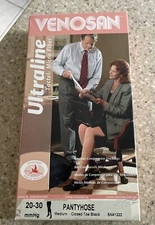 VENOSAN COMPRESSION STOCKINGS 20-30 mmHg Pantyhose Med Closed Toe Black