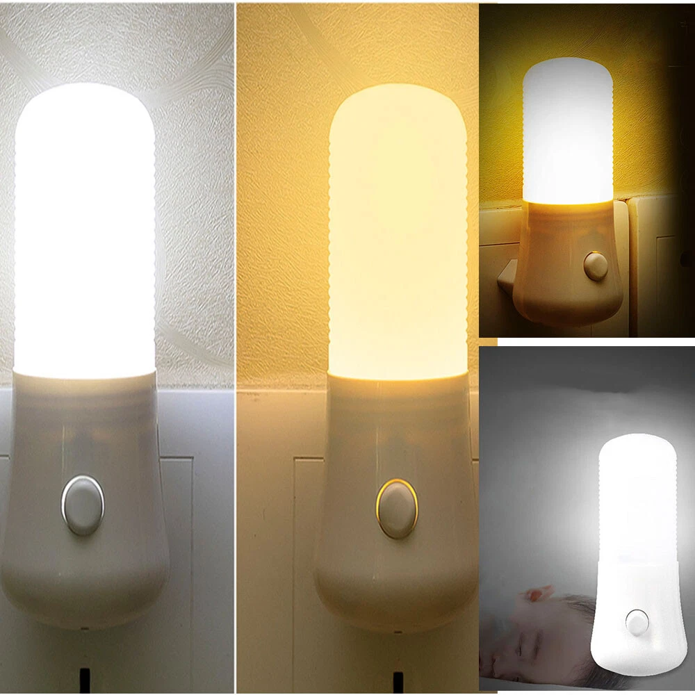 Portable LED Plug in Night Light Wall Lamp Brightness Bedroom Socket Night USA
