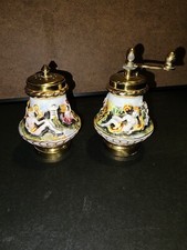 Vintage Capodimonte Salt Shaker  Pepper Mill Grinder Set- Made In Italy