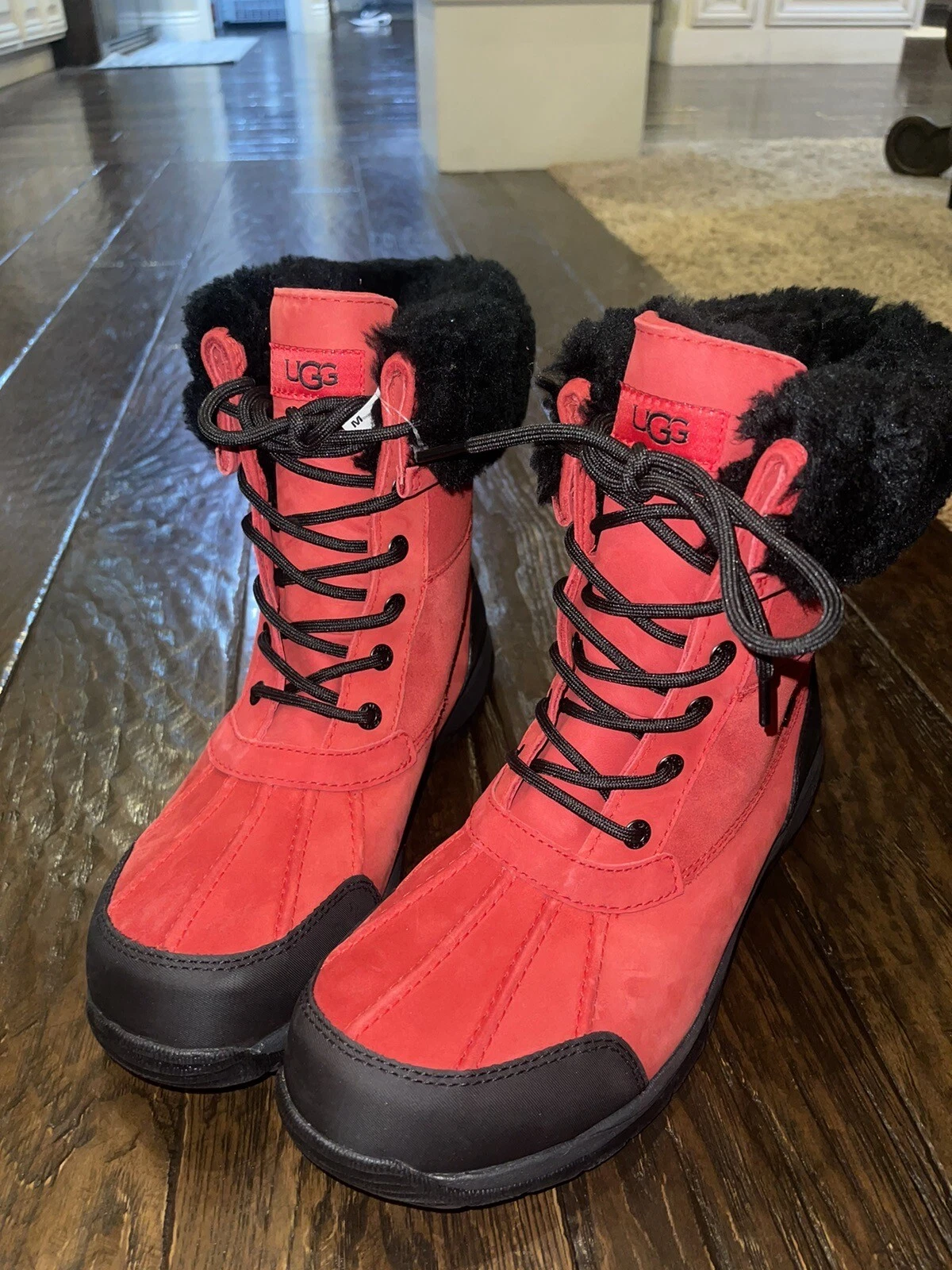UGG Men's Butte Snow Boots Waterproof Red Leather Black SZ 9 NEW! RARE