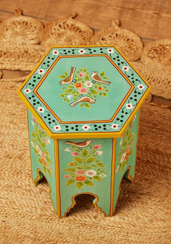 SET OF "TWO" HAND PAINTED INDIAN HEXAGONAL TABLES - Picture 2 of 6