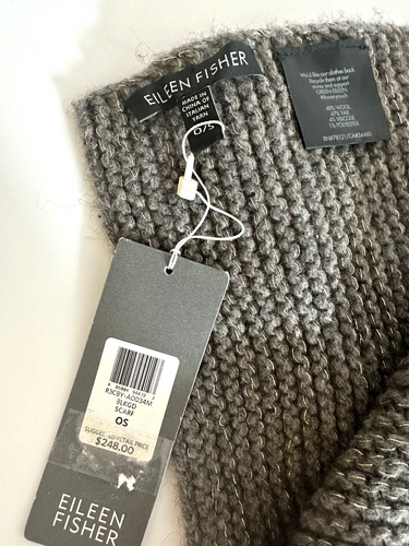 $346 Eileen Fisher Womens Yak Wool Colorblock Scarf & Glovettes ~ Black/Gold NWT - Picture 3 of 14
