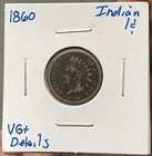 1860 Rounded Bust 1C Copper-Nickel Indian Head Cent VG+ Details
