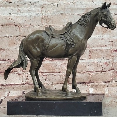 Museum Quality Milo Bronze Horse Sculpture Saddle Marble Base Decor Artwork Sale