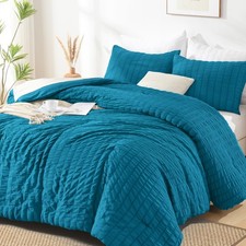 AveLom Teal Seersucker California King Comforter Set 104x96 inches , 3 Piece...