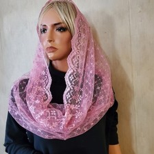 Veiled Woman Rose Lace Infinity Veil Mantilla Chapel Veil Catholic Head Covering