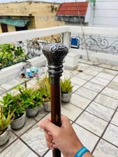 Vintage Antique Walking Cane Wooden Walking Stick Silver Brass Handle Knob Gift