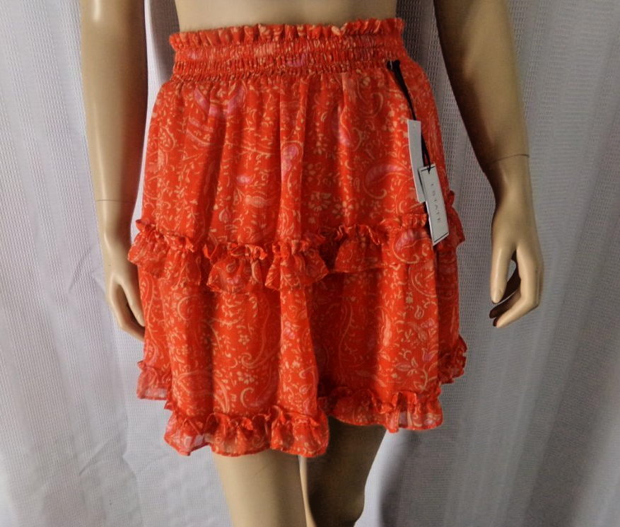 1 STATE 1.State Skirt XSmall red ruffles paisley print Summer Eaze Mini NWT