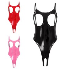 Women Leotard Nightclub Jumpsuit Cosplay Bodysuit Cutout Clubwear Glossy Sling