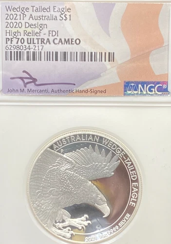 2021P AUSTRALIA SILVER WEDGE TAIL EAGLE 2020 DESIGN HIGH RELIEF NGC PF70 UC