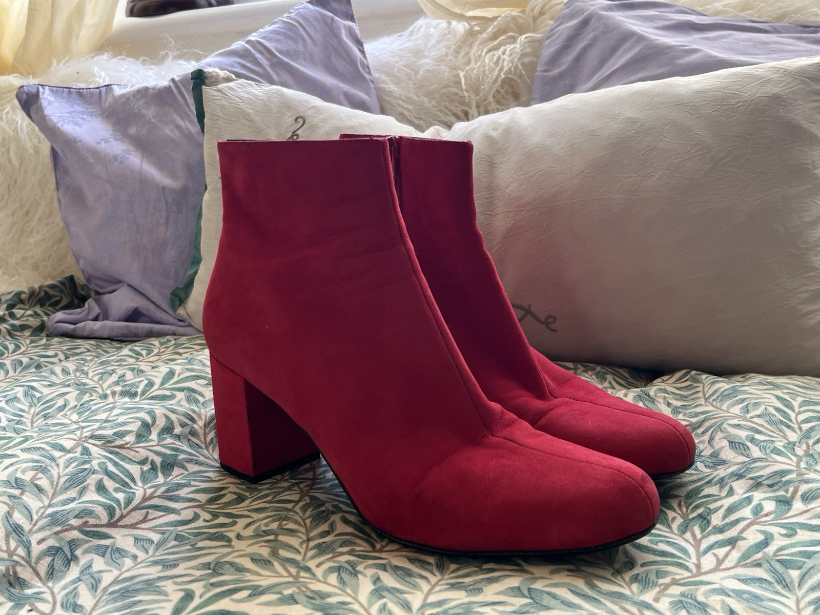 Stivali Saint Laurent scamosciati rossi tacco a blocco UK 8 5 EU 41 5