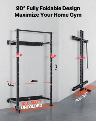 Folding Power Cage, Wall-Mounted Power Rack Squat Rack, 1000LBS Capacity