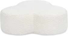 Clover 26.5" Floor Cushion Foot Rest Stool Ottoman, Ivory White Boucle