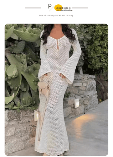 Hot selling beach vacation bikini top with hollowed out crochet knit long dress - Picture 13 of 31