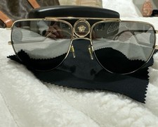 Versace Aviator Sunglasses Gold Metal Frame Black Lenses Men's Designer Style