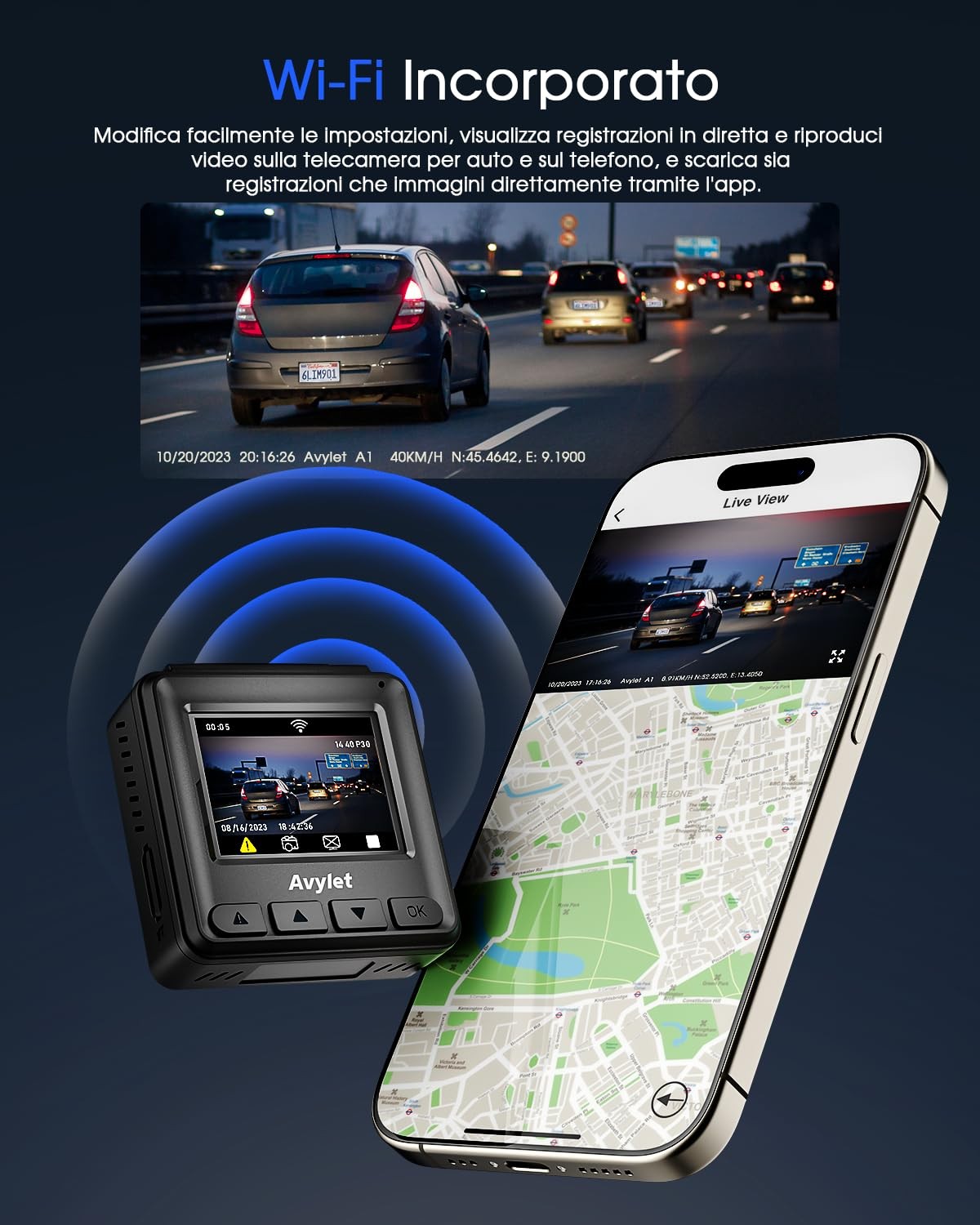 Avylet 2K Dash Cam Wi-Fi,Telecamera per Auto Mini con APP,Supporta il Modulo ... - 3