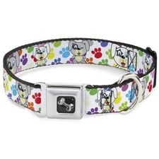 Dog Collar Bone Puppies w/Paw Prints White/Multi Color Medium 11-16.5"