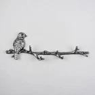 Metal Silver Bird on Branch 6 Hooks Coat Key Lead Hanger Rack Wall Mounted Hook