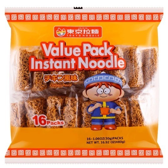 Fideos TOKYO NOODLE Japoneses Instantáneos Pollo Ramen, Paquete Valor, 16 Paquetes, 480g