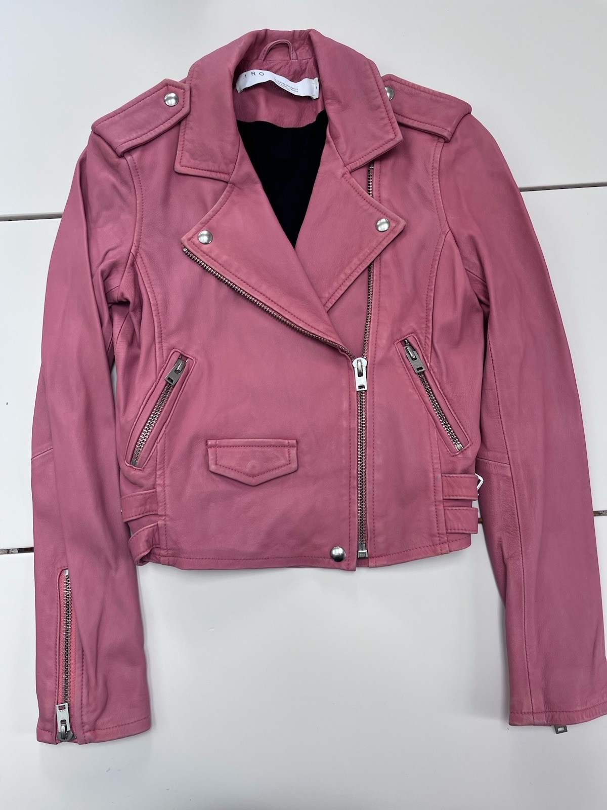 IRO Paris Women's Pink Leather Motorcycle Jacket French Size 38 NEW
