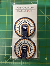 Illinois Chief Illiniwek Ceramic Car Coasters Free Shipping 2 1/2”