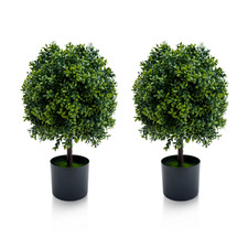 Set of 2 Artificial Boxwood Topiary Ball Trees 20" Faux Shrubs with Fruits