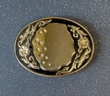 Western Belt Buckle Cowboy / Cowgirl Pre Drilled Floral Silver Tone Black 3.5