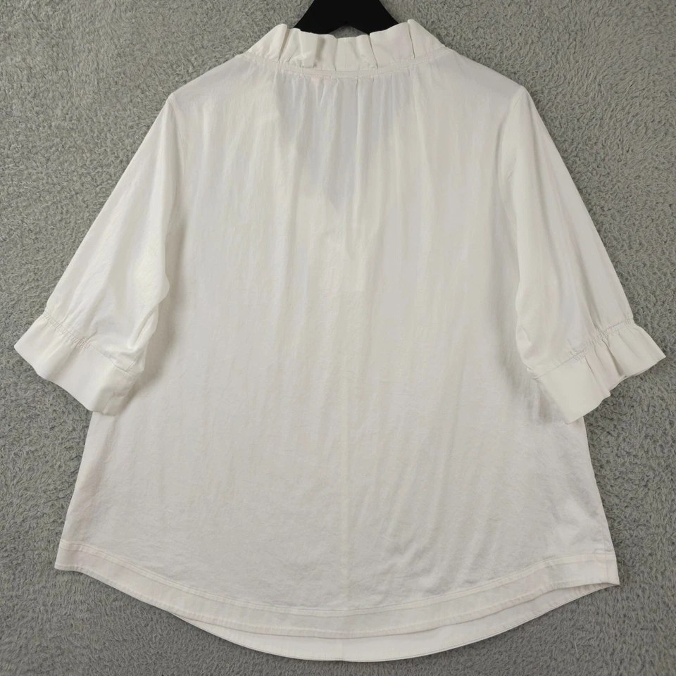 Camisa Soft Surroundings Mujer XL Blanca Glenna Blusa con Volantes Top Manga Codo Foto 2 de 4