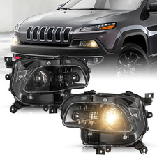 Headlights Assembly Set for 2014-2018 Jeep Cherokee Projector Halogen Headlamp P