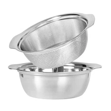 304 Stainless Steel Microporous Colander with Handle, Rice Washers Microporou...