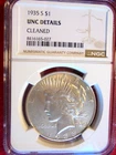 1935-S Peace dollar, NGC, UNC Details Cleaned Still Great Coin
