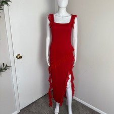 Micas Red Ruffle Dress Bodycon Party Cocktail Evening Asymmetric Size M