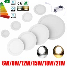 Dimmable LED Panel Recessed Ceiling Lamp Downlight Round 6W/9W/12W/15W/18W/21W