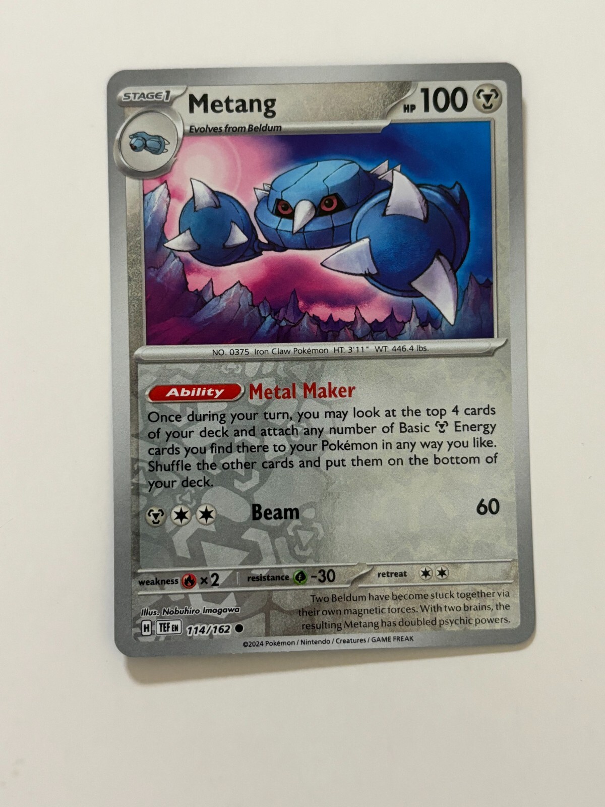 Pokemon Card Temporal Forces Reverse Holographic Metang 114/162 NM