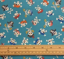 Fat Quarter Pirate Skulls Allover Blue Allover Cotton Quilting Fabric