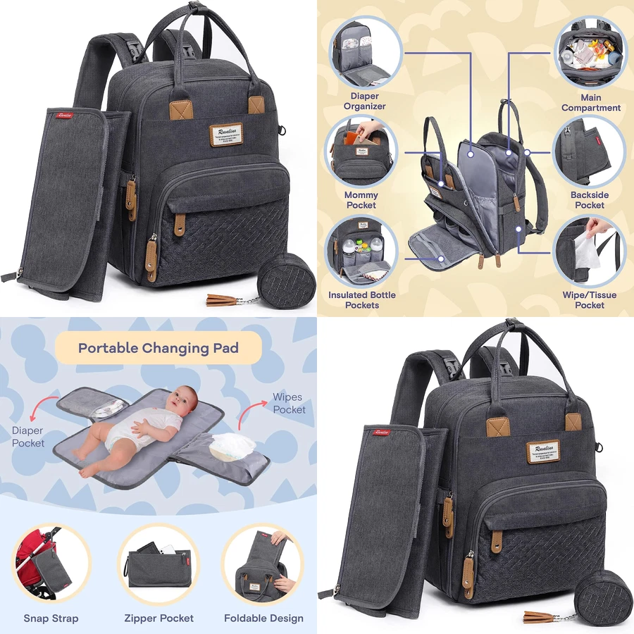 Diaper Bag Backpack Changing Station Foldable Pad Waterproof Insulated Pocket