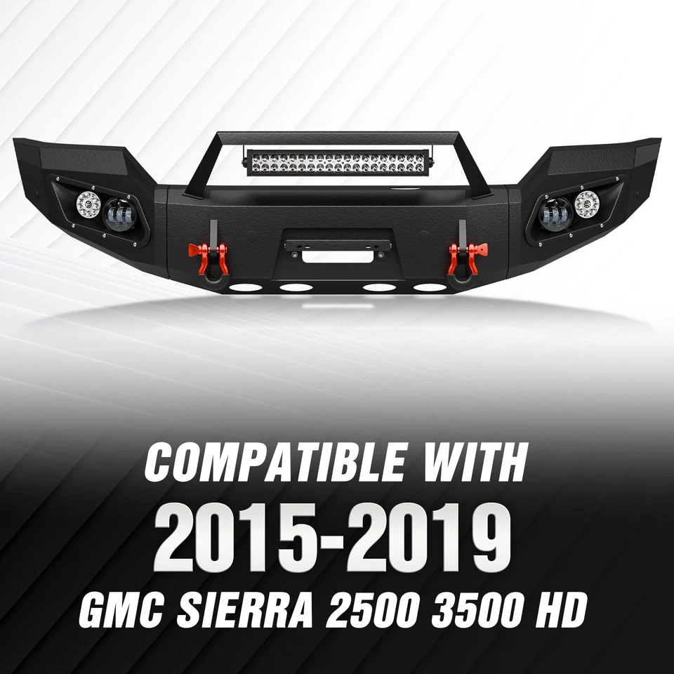 Front Bumper With Sensor Holes & LED Light For GMC Sierra 2500 3500 HD 2015-2019 Foto 2 de 4