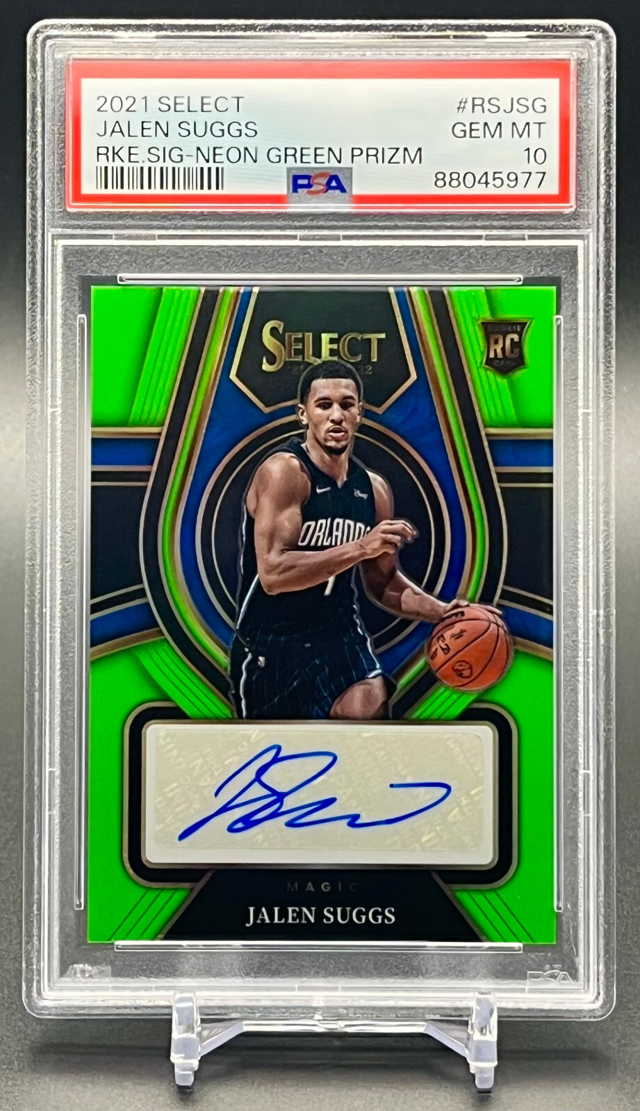 Jalen Suggs 2021 Select Neon Green Prizm Rookie Auto /99 PSA 10 GEM MINT RC