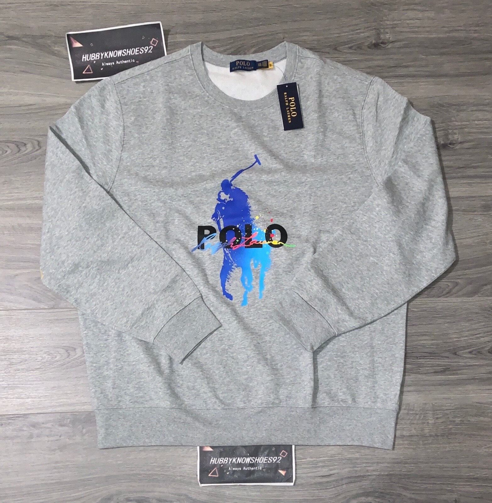 PONY Polo Ralph Lauren uomo grande e alta grigio grande vernice splatter nuova con etichette