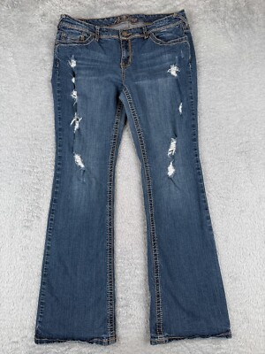 Rue21 Jeans Womens 15 Blue Denim Premiere Curvy Cotton Blend Embellished 33x31